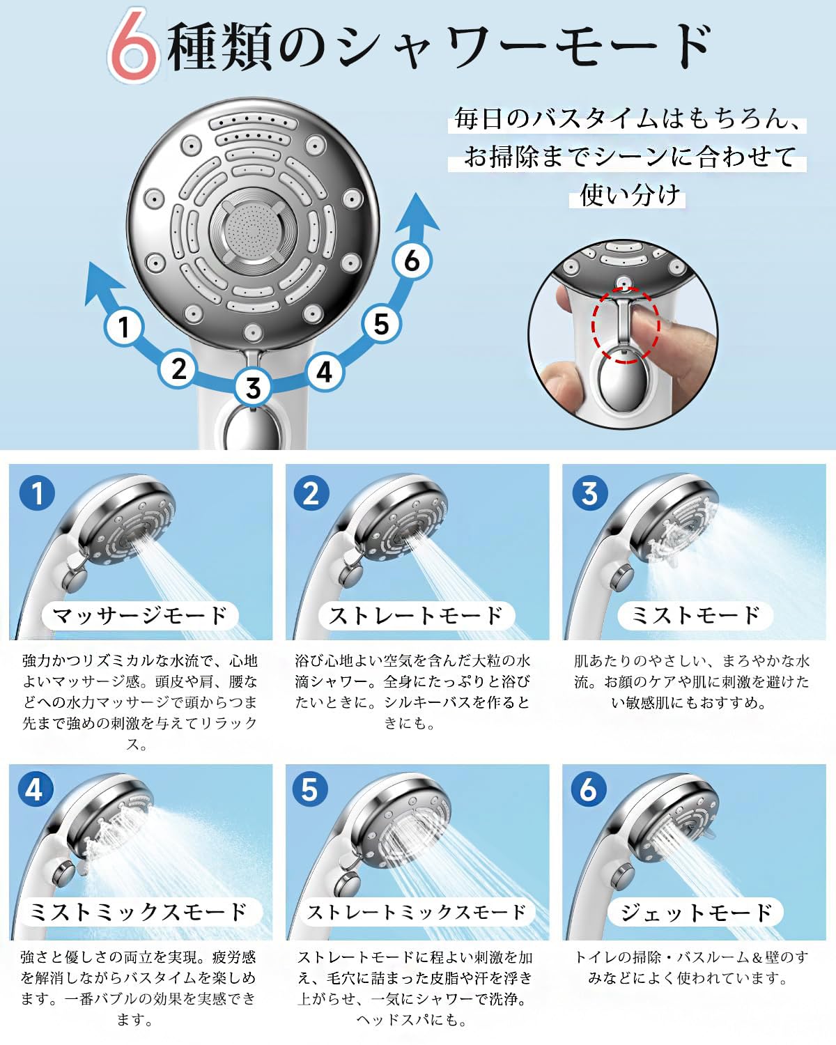 Amazon.co.jp: シャワーヘッド マイクロナノバブル ミスト機能付き【6